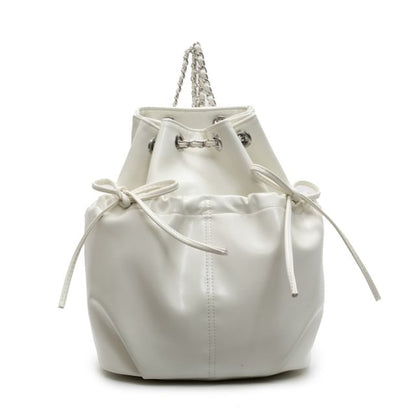 Chain Strap Plain Bow Faux Leather Backpack