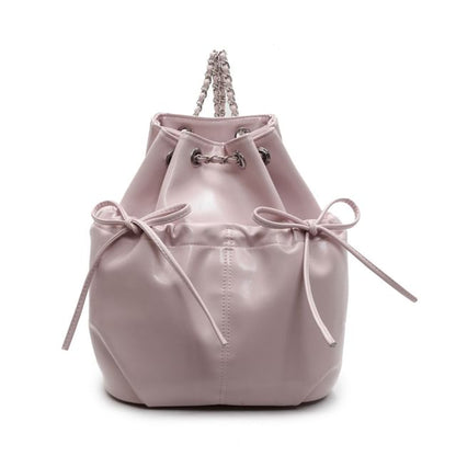 Chain Strap Plain Bow Faux Leather Backpack