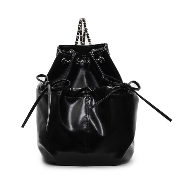 Chain Strap Plain Bow Faux Leather Backpack
