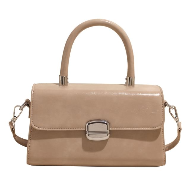 Top Handle Plain Faux Leather Flap Crossbody Bag