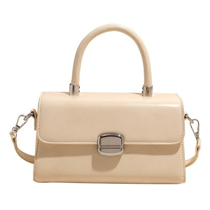 Top Handle Plain Faux Leather Flap Crossbody Bag