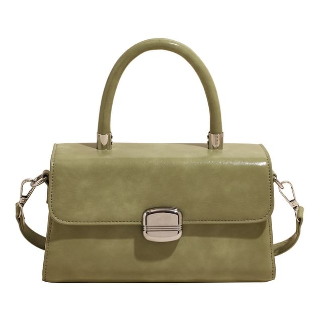 Top Handle Plain Faux Leather Flap Crossbody Bag