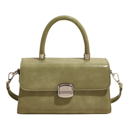 Top Handle Plain Faux Leather Flap Crossbody Bag