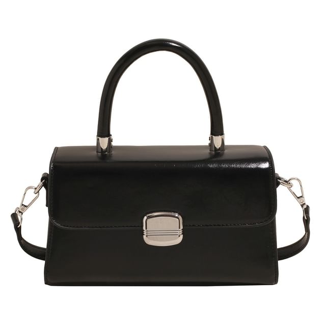 Top Handle Plain Faux Leather Flap Crossbody Bag