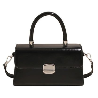 Top Handle Plain Faux Leather Flap Crossbody Bag