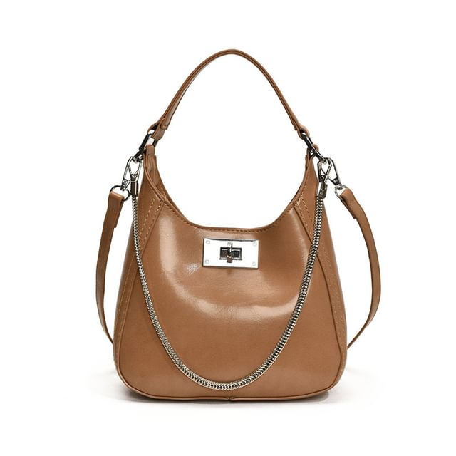 Top Handle Twist Lock Faux Leather Crossbody Bag