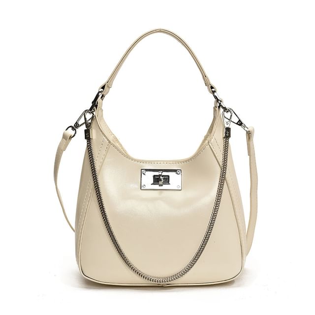 Top Handle Twist Lock Faux Leather Crossbody Bag