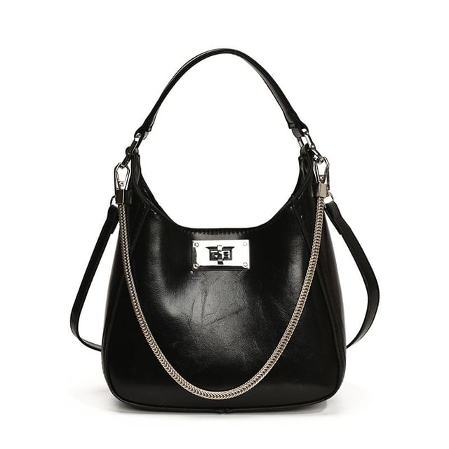 Top Handle Twist Lock Faux Leather Crossbody Bag