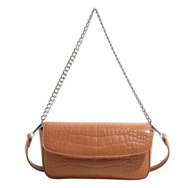 Chain Strap Textured Faux Leather Flap Crossbody Bag
