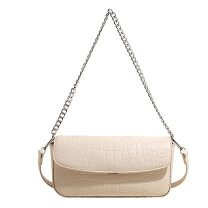 Chain Strap Textured Faux Leather Flap Crossbody Bag