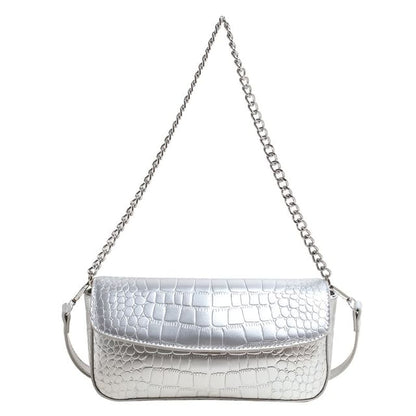 Chain Strap Textured Faux Leather Flap Crossbody Bag