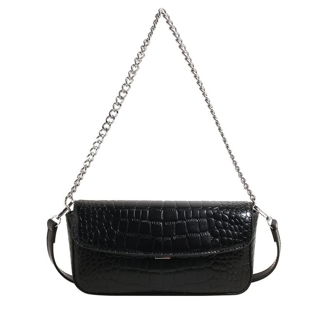 Chain Strap Textured Faux Leather Flap Crossbody Bag