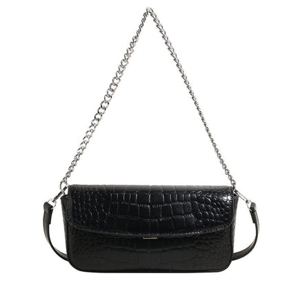 Chain Strap Textured Faux Leather Flap Crossbody Bag