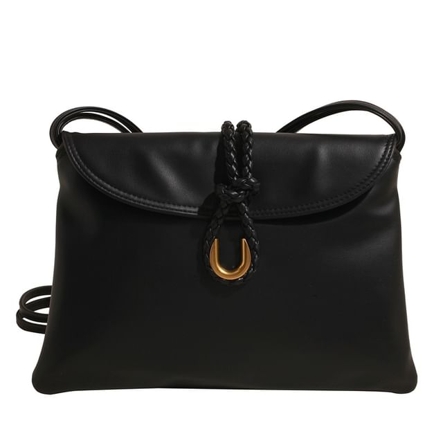 Plain Knot Faux Leather Flap Crossbody Bag