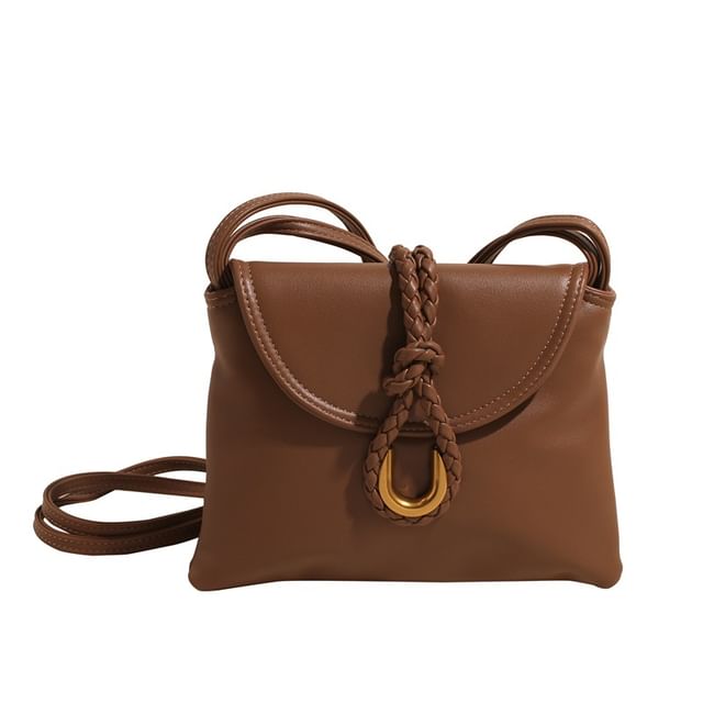 Plain Knot Faux Leather Flap Crossbody Bag