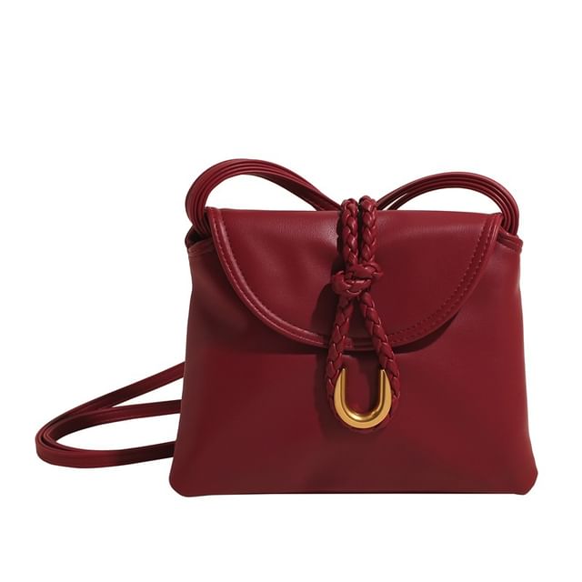 Plain Knot Faux Leather Flap Crossbody Bag