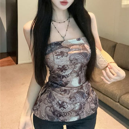 Paisley Print Ruched Slit Tube Top