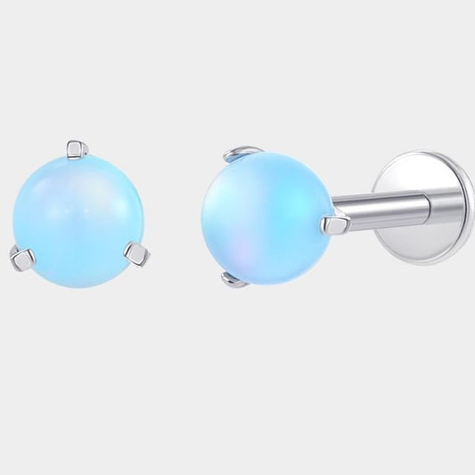Opal Bead Barbell Earring Set - Alloy