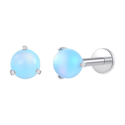 Opal Bead Barbell Earring Set - Alloy