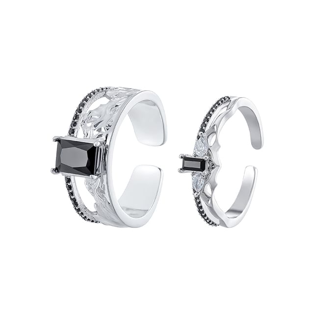 Open Rhinestone Cutout Alloy Ring