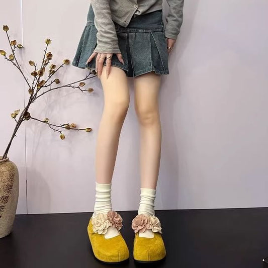 Hidden Wedge Floral Accent Genuine Leather Mary Jane Mules