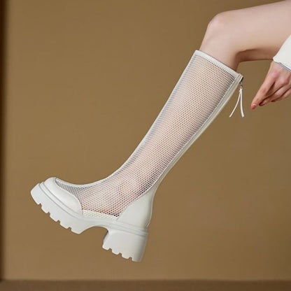 Platform Panel Mesh Knee High Boots
