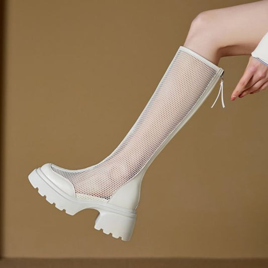 Platform Panel Mesh Knee High Boots