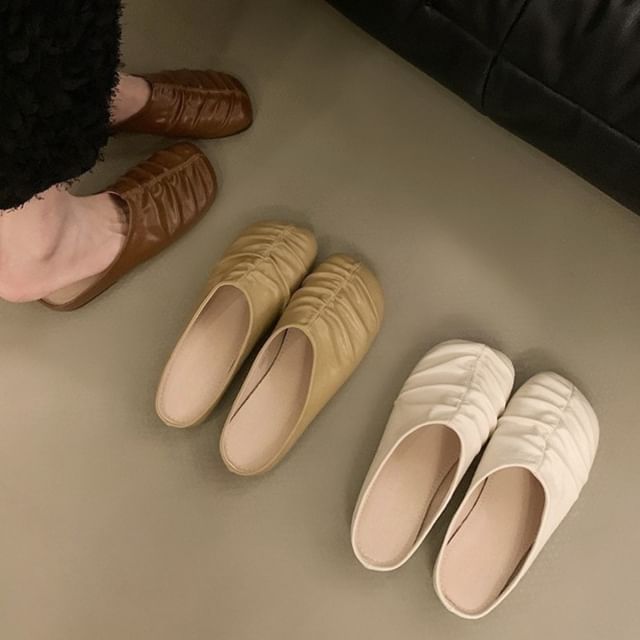 Ruched Faux Leather Mules