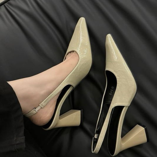 Pointed Toe Slingback Block Heel Pumps