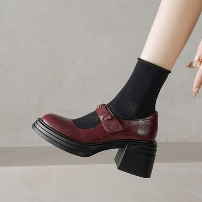 Platform Block Heel Mary Jane Pumps