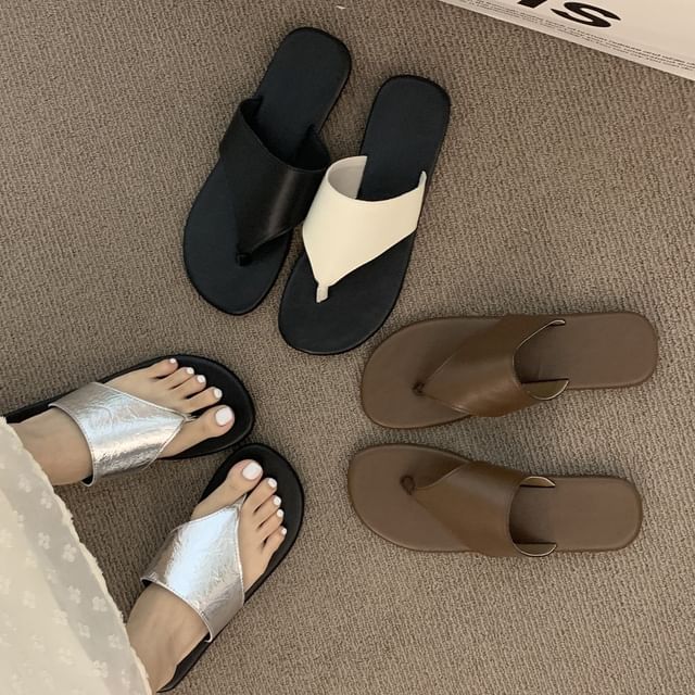 Faux Leather Slide Thong Sandals