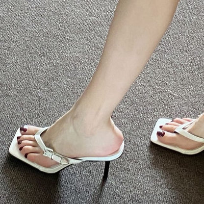 Buckled High Heel Slide Thong Sandals