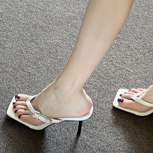 Buckled High Heel Slide Thong Sandals