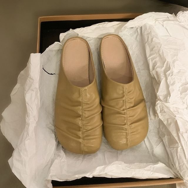 Ruched Faux Leather Mules