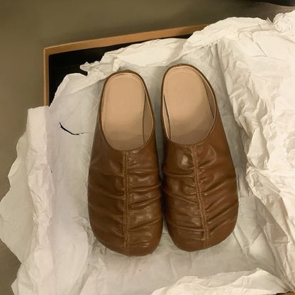 Ruched Faux Leather Mules