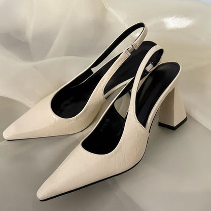 Pointed Toe Slingback Block Heel Pumps