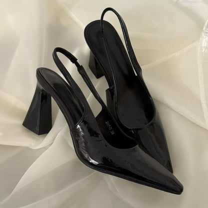 Pointed Toe Slingback Block Heel Pumps