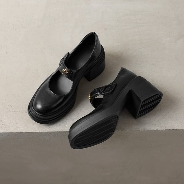 Platform Block Heel Mary Jane Pumps
