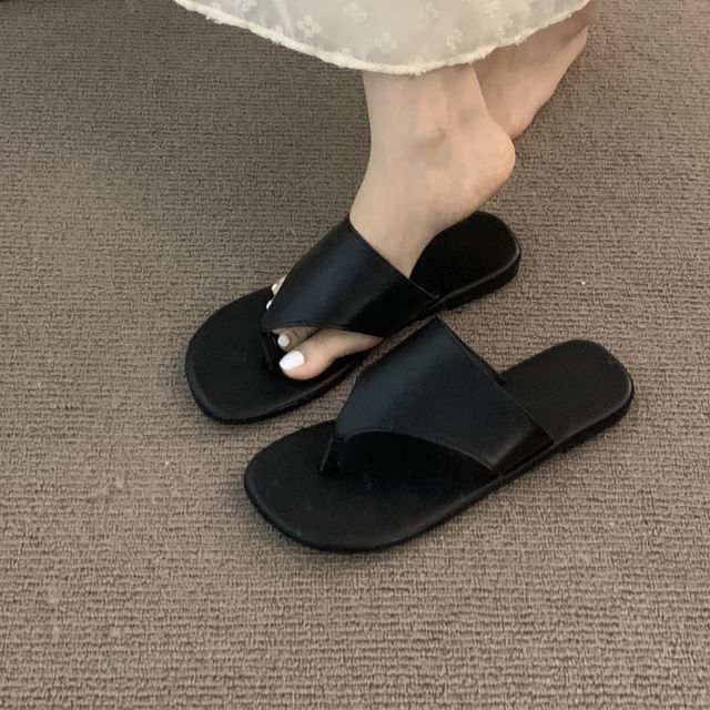 Faux Leather Slide Thong Sandals