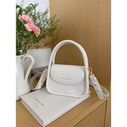 Top Handle Faux Leather Flap Crossbody Bag