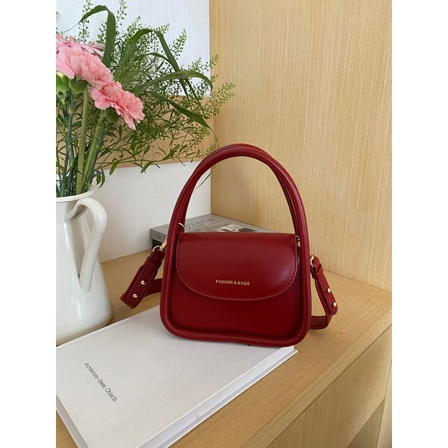 Top Handle Faux Leather Flap Crossbody Bag