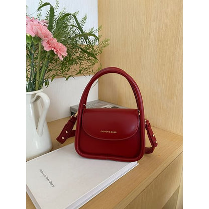 Top Handle Faux Leather Flap Crossbody Bag