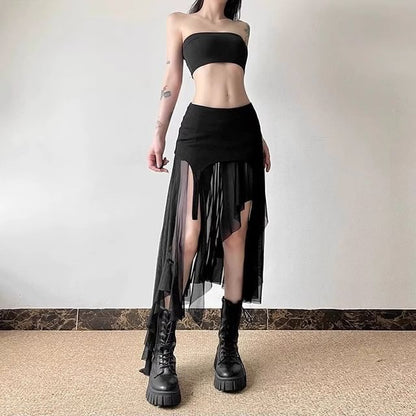 Asymmetrical Maxi Skirt with High Waist and Panel Design