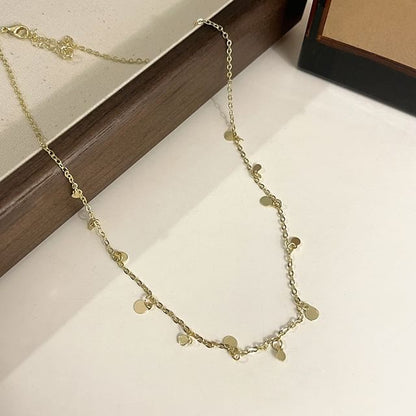 Moon & Star Pendant Faux Gemstone Bead Alloy Choker / Disc Fringed Alloy Station Choker