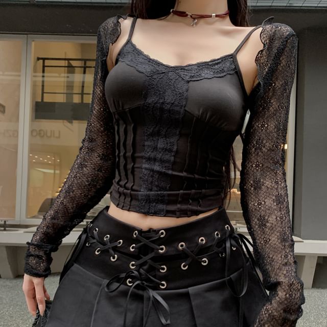 Camisole Top and Grommet Pleated Skirt Set