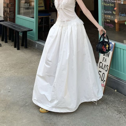 Plain Lace Panel Slim Fit Tank Top / High Rise Maxi A-Line Skirt