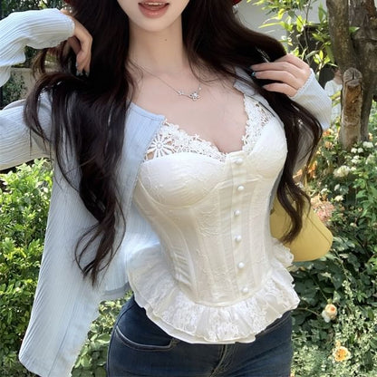 Plain Lace Panel Corset Top / Cardigan