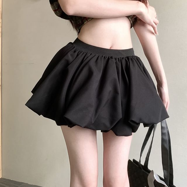 High Rise Bubble Hem Mini A-Line Skirt
