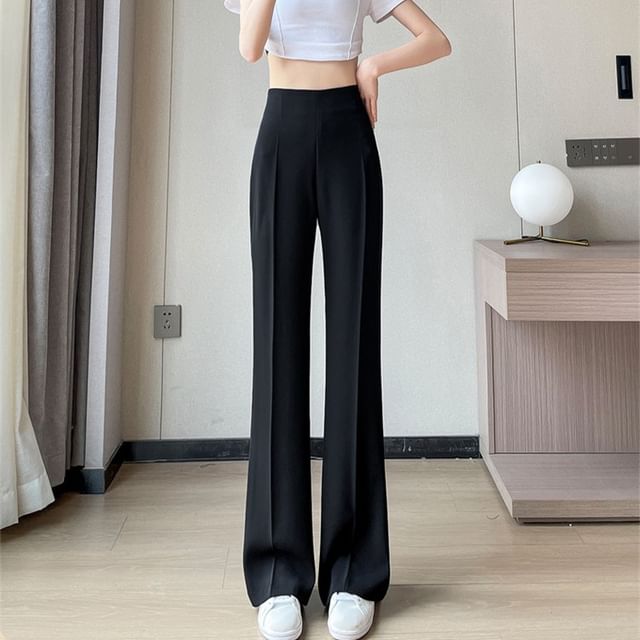 High Waist Plain Straight Leg Dress Pants (Various Designs)