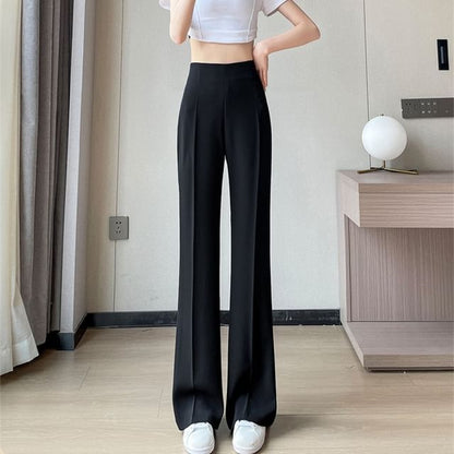 High Waist Plain Straight Leg Dress Pants (Various Designs)